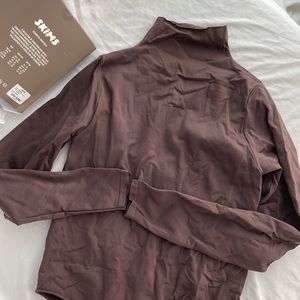 Skims Essential Bodysuit Long Sleeve Mock Neck Sz L/XL